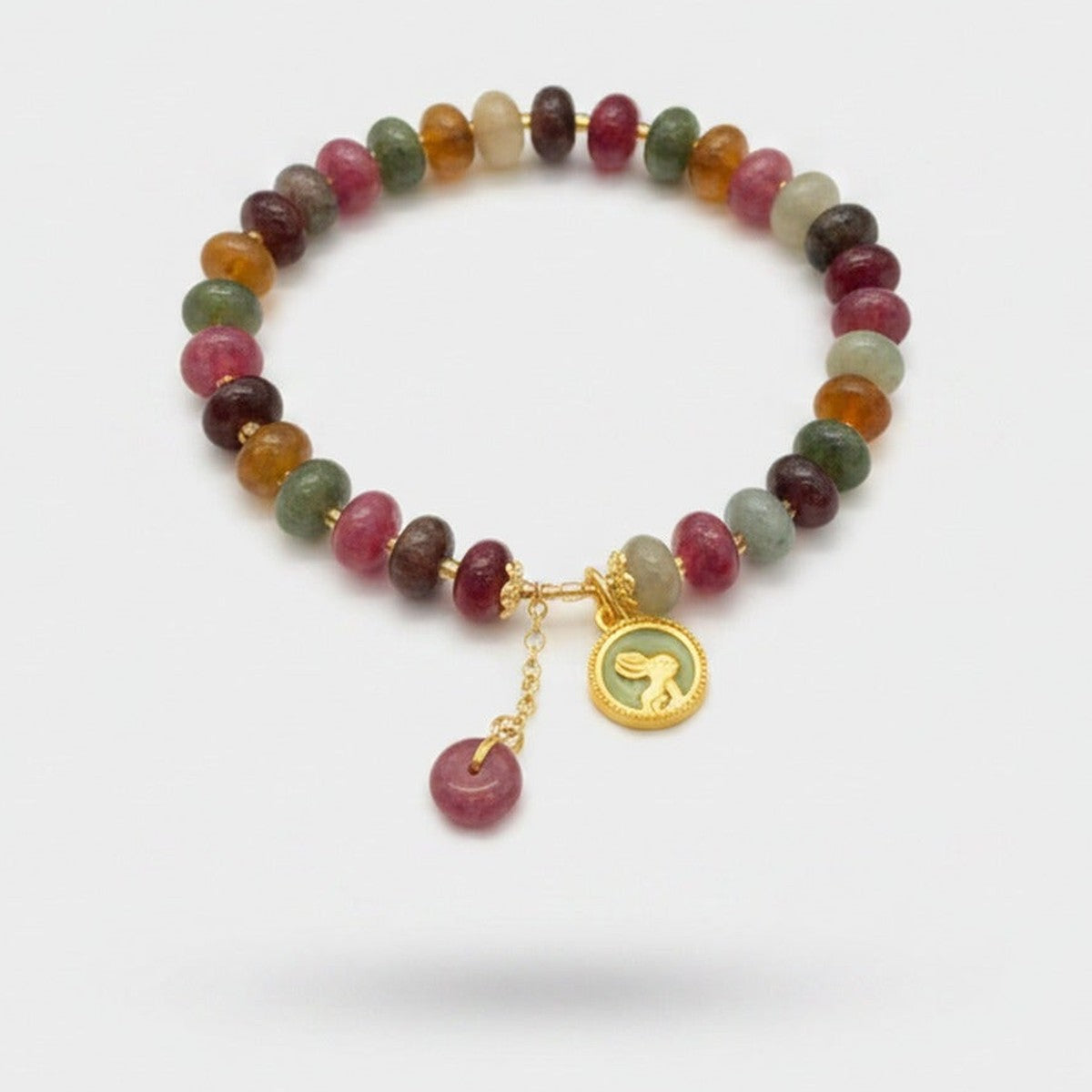 Multicolor Tourmaline Beaded Bracelet With Gold Charm – jewelry (view 1)