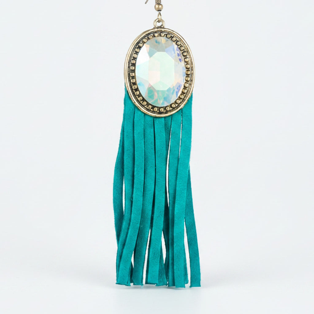 Opal Stone Tassel Dangle Earring - Teal