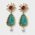 Celestial Pearl Drop Earrings Gold & Teal