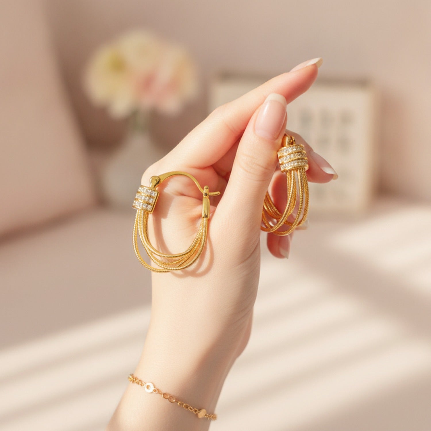 Gold Tassel Huggie Earrings Gold