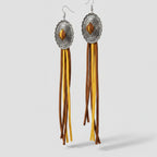 Ornate Medallion Tassel Earrings - Mustard & Cognac