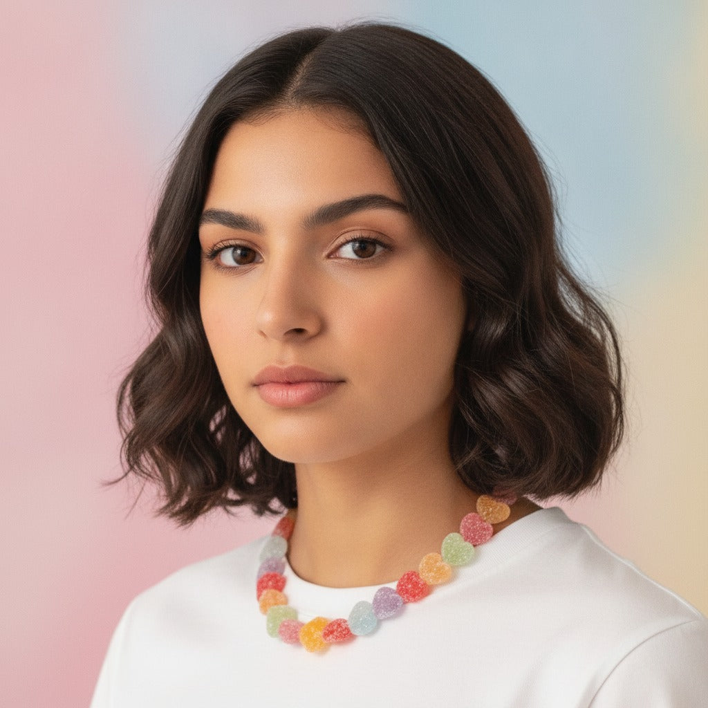 Candy Heart Beaded Necklace - Rainbow Mix