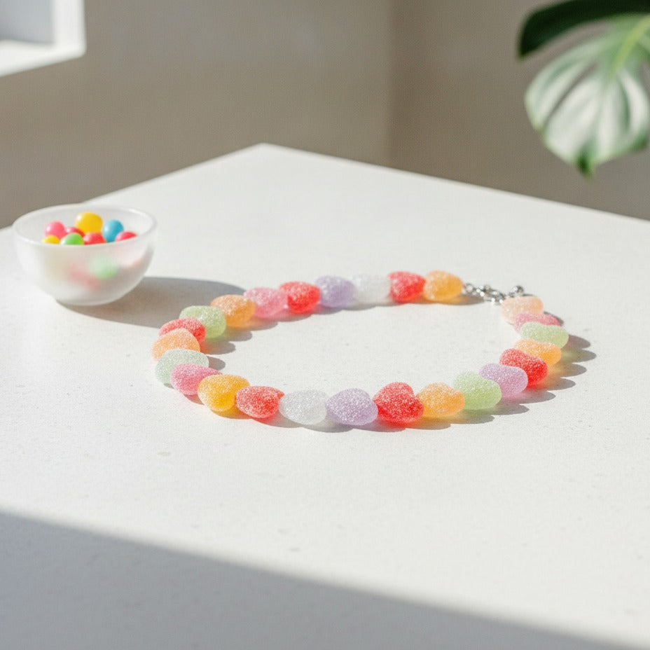 Candy Heart Beaded Necklace - Rainbow Mix