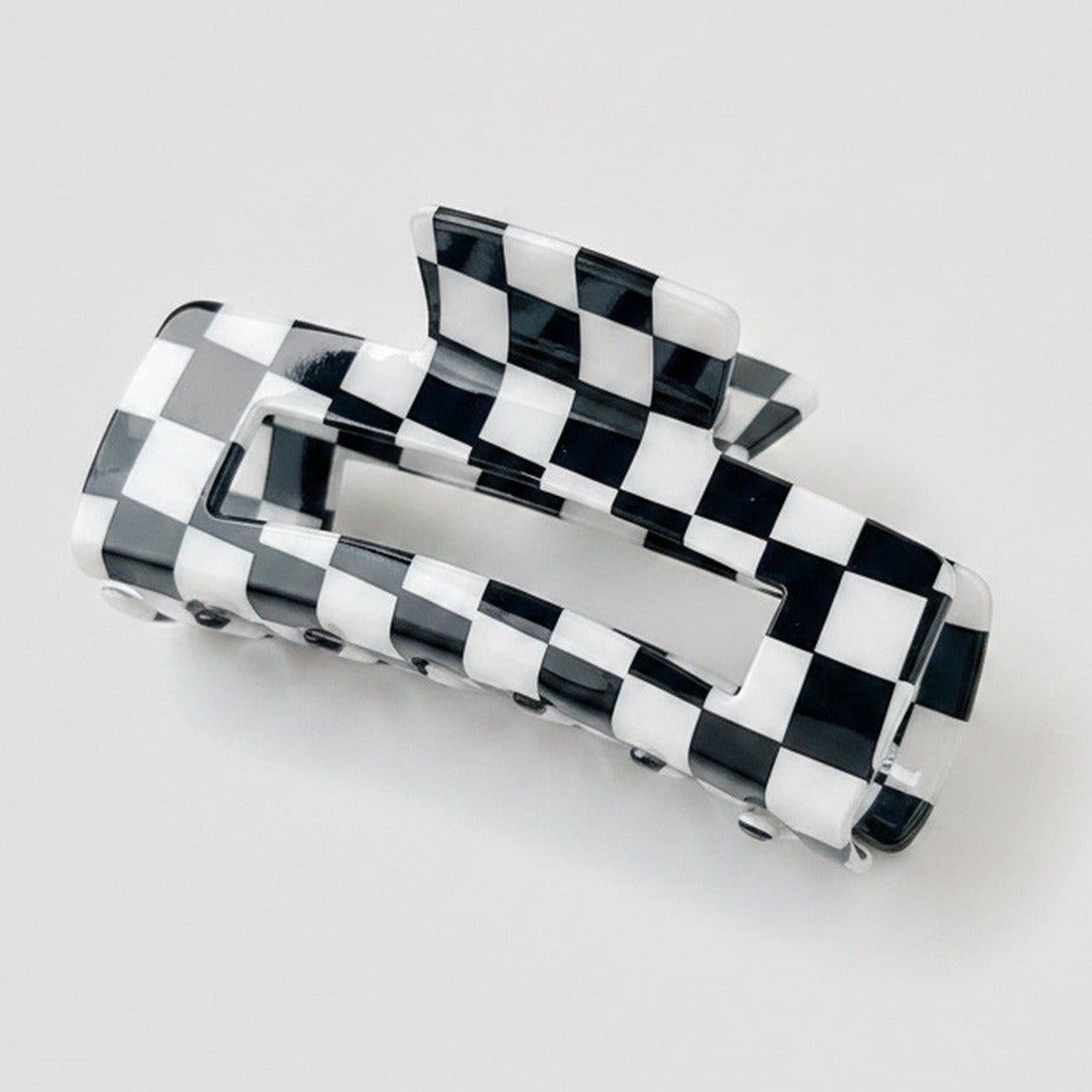 Hair Claw Clip - Black & White Check 10.5cm – hair accessories (view 1)