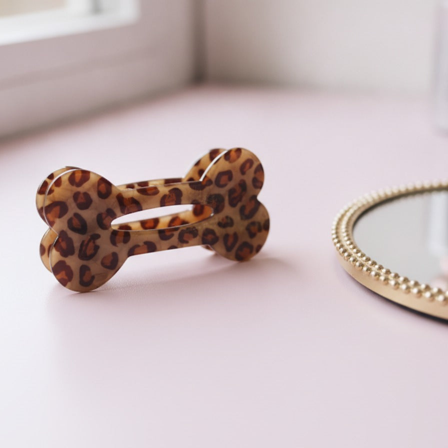 Polka Dot Bone Hair Claw - Leopard