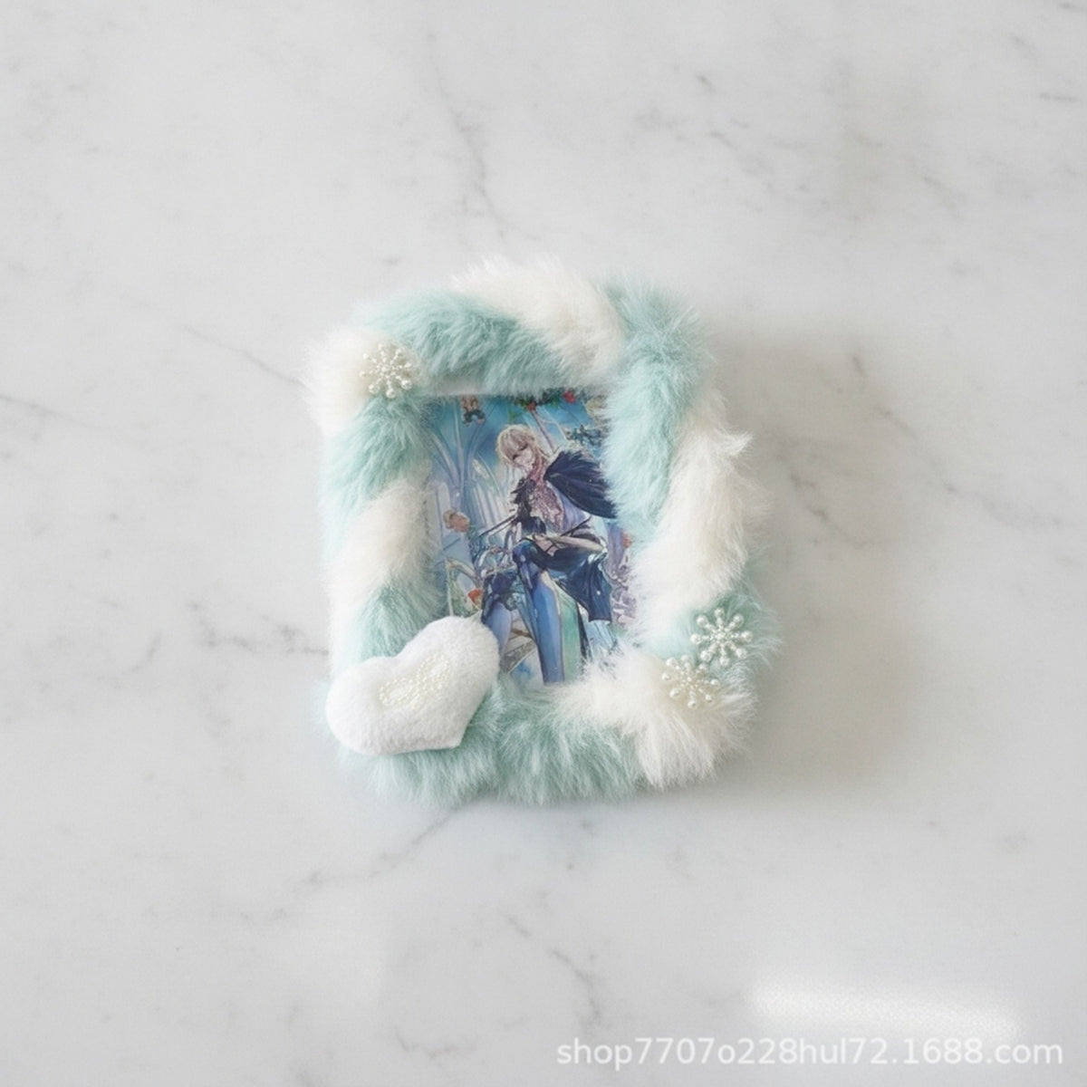 Fuzzy Anime Character Charm - White & Mint