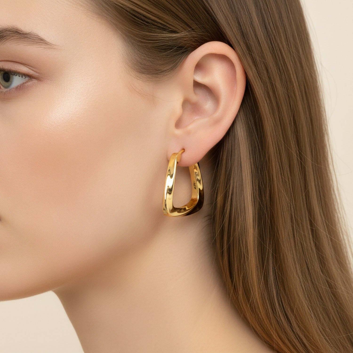 Chunky Gold Trapezoid Hoop Earrings Gold