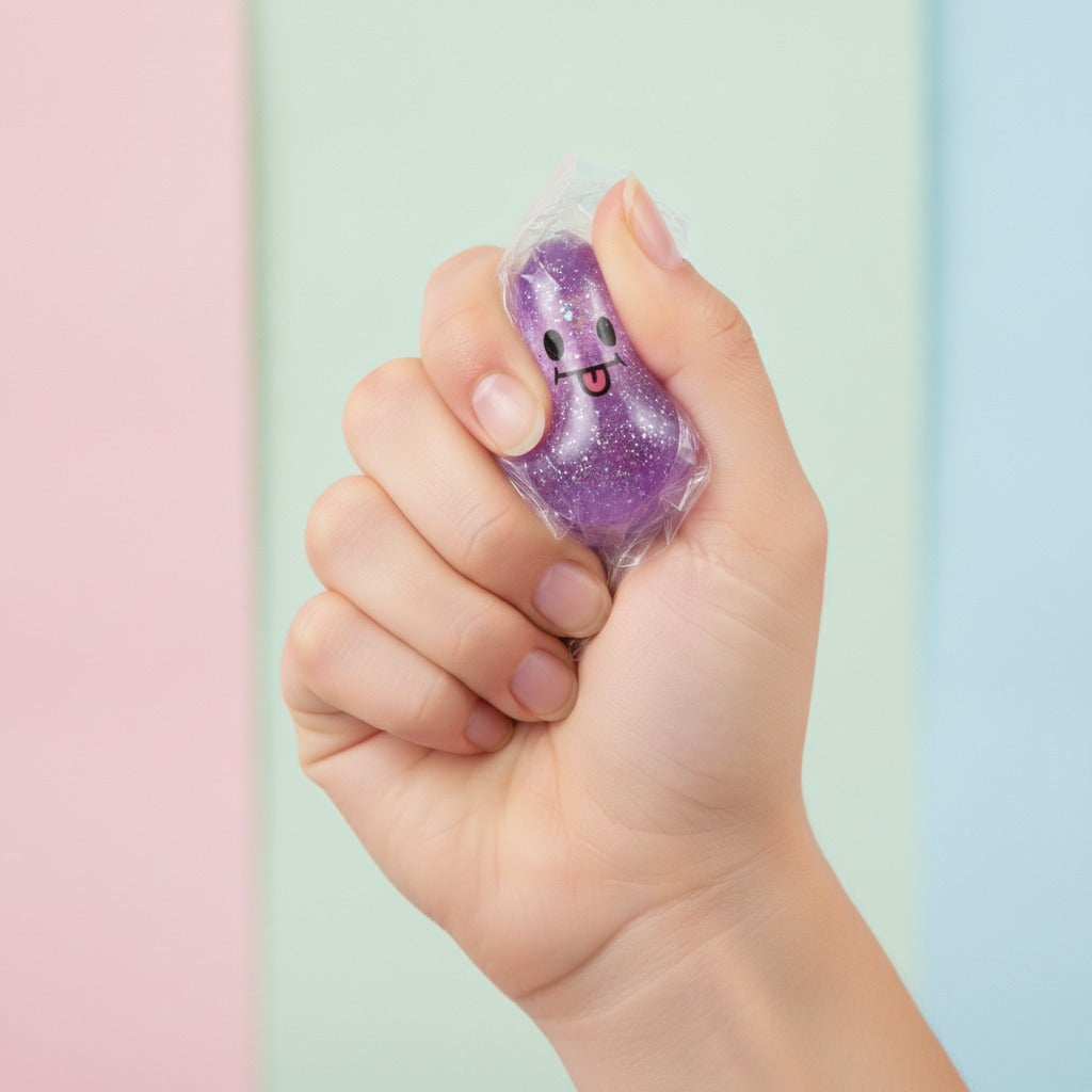 Grinning Ghost Squishy - Yellow - squeeze in hand