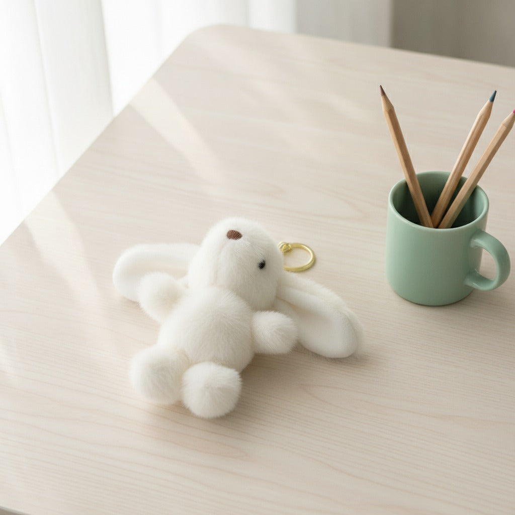 Fuzzy Bunny Keychain - White