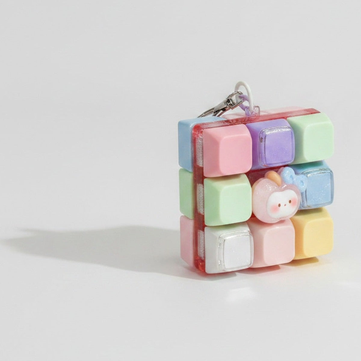 Pastel Block Keychain with Charm - Soft Pink