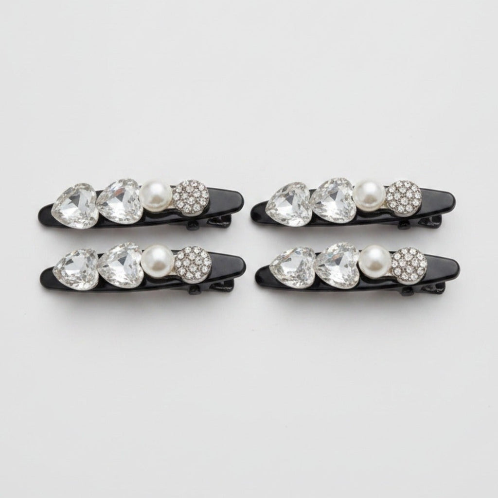 Rhinestone Clip Hair Pin Set - Heart Pearl Rhinestone – hair accessories (view 1)