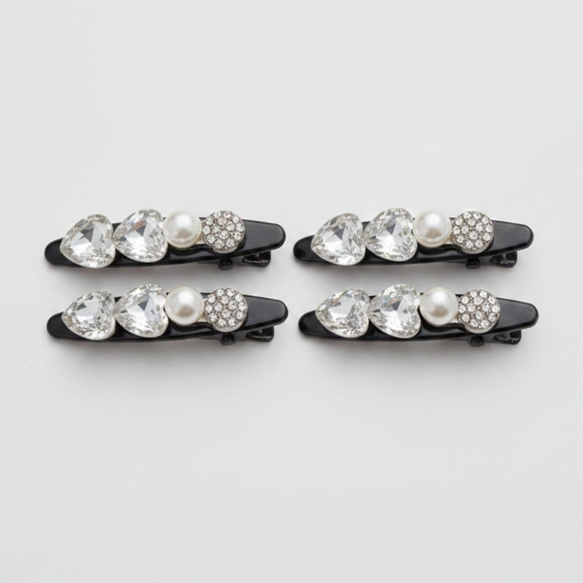 Rhinestone Clip Hair Pin Set - Heart Pearl Rhinestone – hair accessories (view 1)