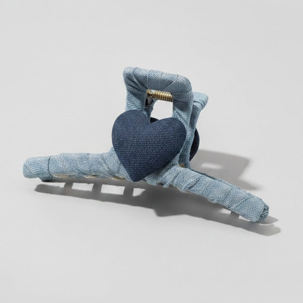 Textured Heart Hair Claw - Denim