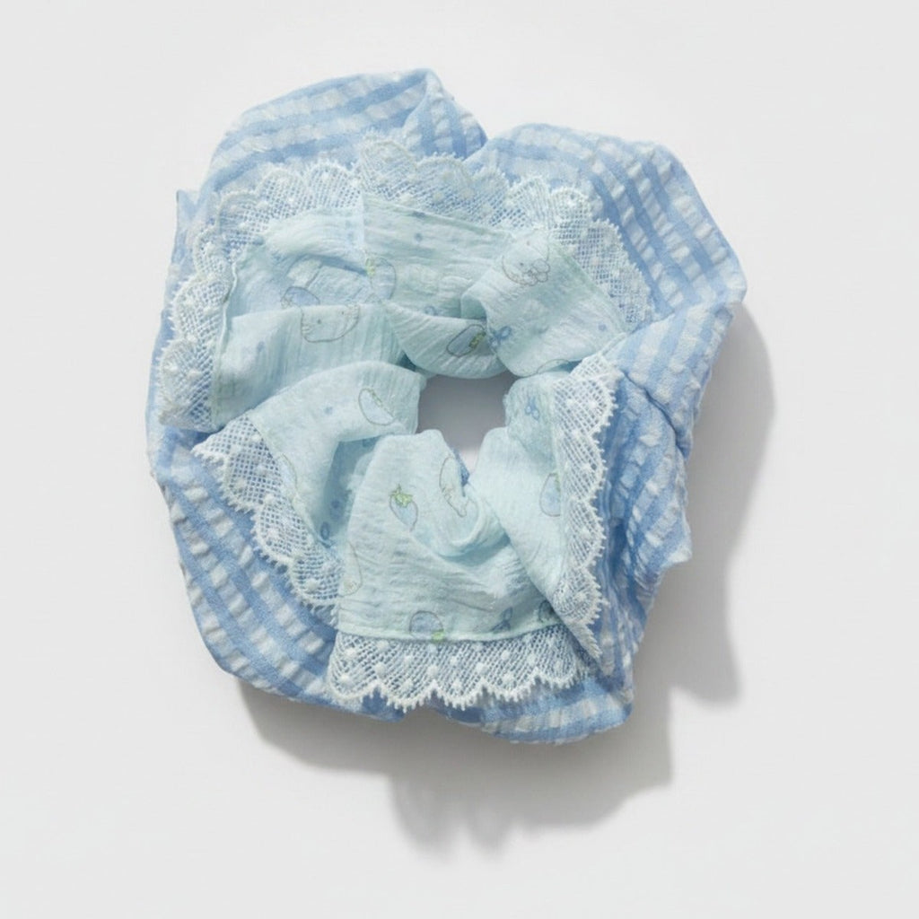 Blue Lace Scrunchie With Heart Details – hair accessories (view 1)