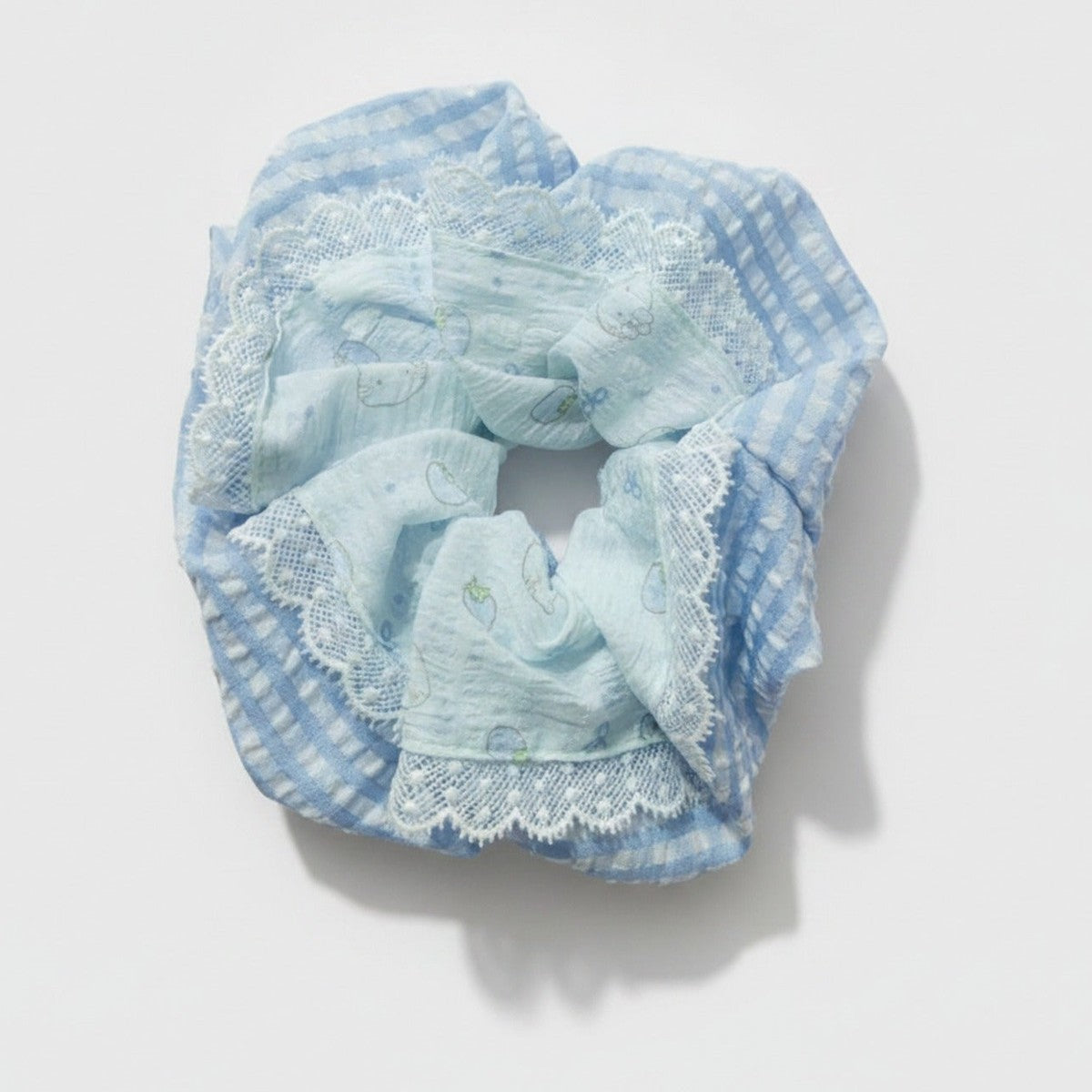 Blue Lace Scrunchie With Heart Details – hair accessories (view 1)