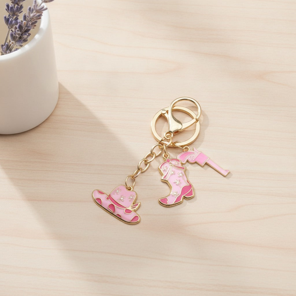 Western Charm Keychain Set - Cowboy Boots, Pink