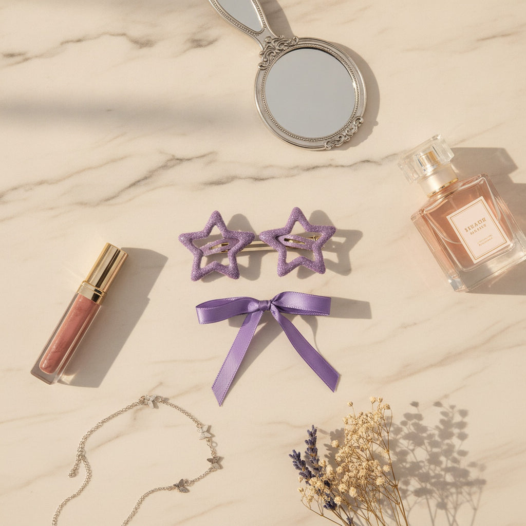 Butterfly & Star Hair Clip Set Purple