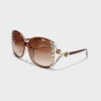 Rhinestone Oval Gradient Sunglasses Gradient Brown