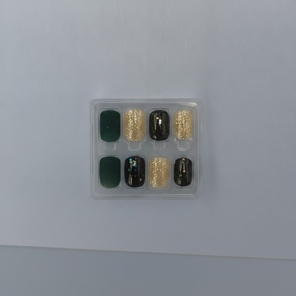Sparkle Mix Press-On Nail Set - Forest & Gold