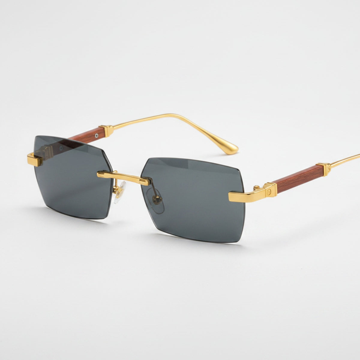 Rectangular Metal Wood Temple Sunglasses - Gold Frame Black Gray Lens – eyewear (view 1)