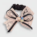 Lace Bow Pearl Hair Scrunchie Black Pink – hair accessories