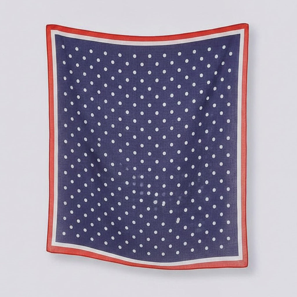 Polka Dot Silk Square Scarf - Navy & Coral