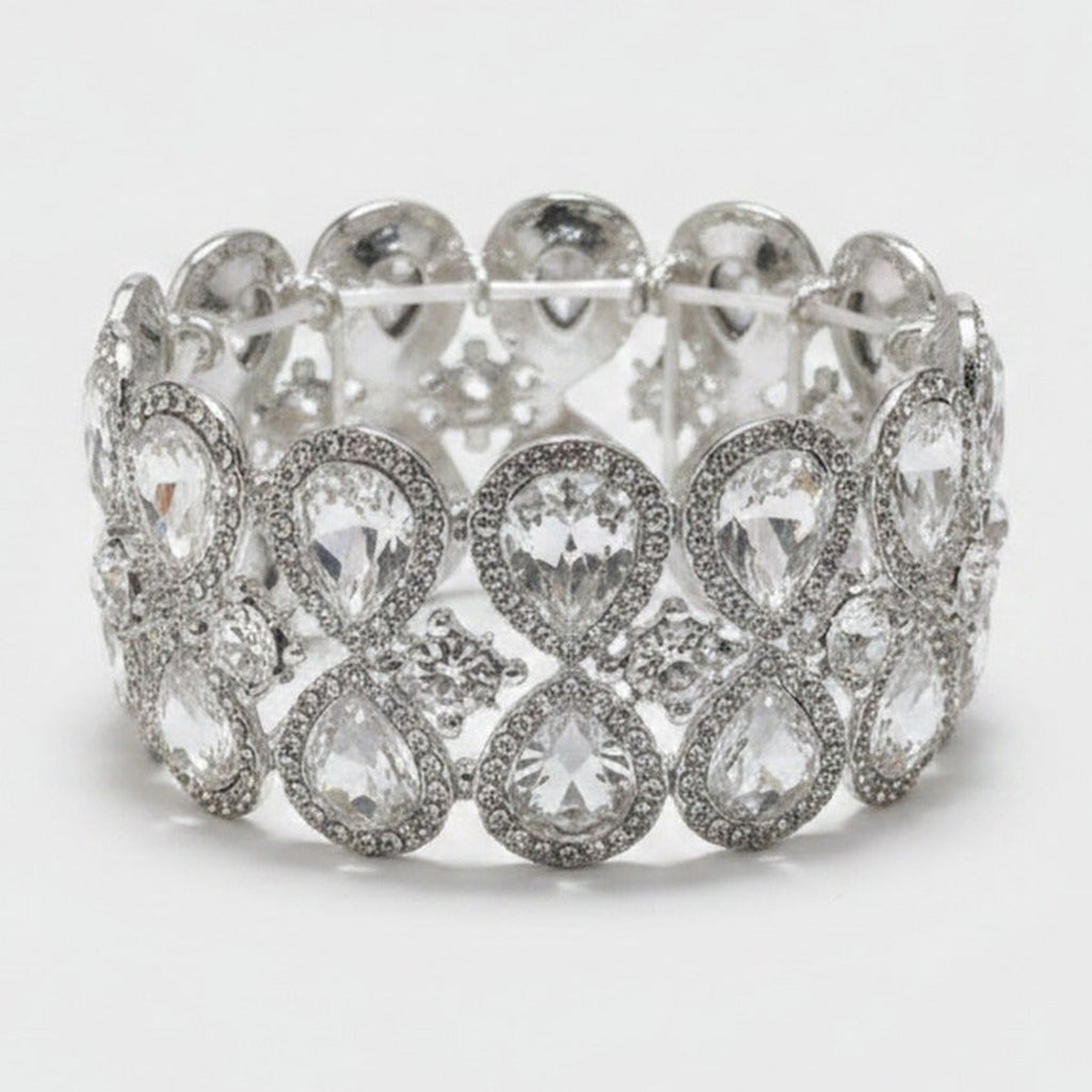 Rhinestone Teardrop Crystal Stretch Bracelet Silver – jewelry (view 1)