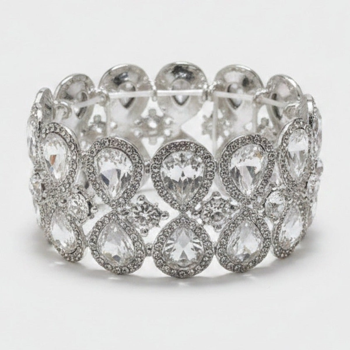 Rhinestone Teardrop Crystal Stretch Bracelet Silver – jewelry (view 1)