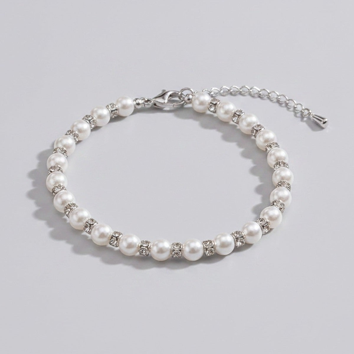 Pearl Beaded Bracelet With Rhinestone Spacers – jewelry (view 1)