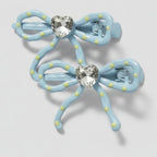 Blue Bow Hair Clips With Rhinestone Heart Charm – hair accessories (view 1)