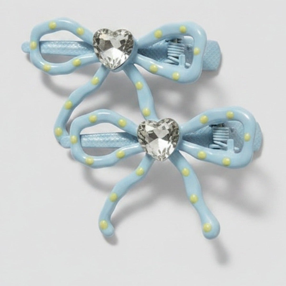 Blue Bow Hair Clips With Rhinestone Heart Charm – hair accessories (view 1)