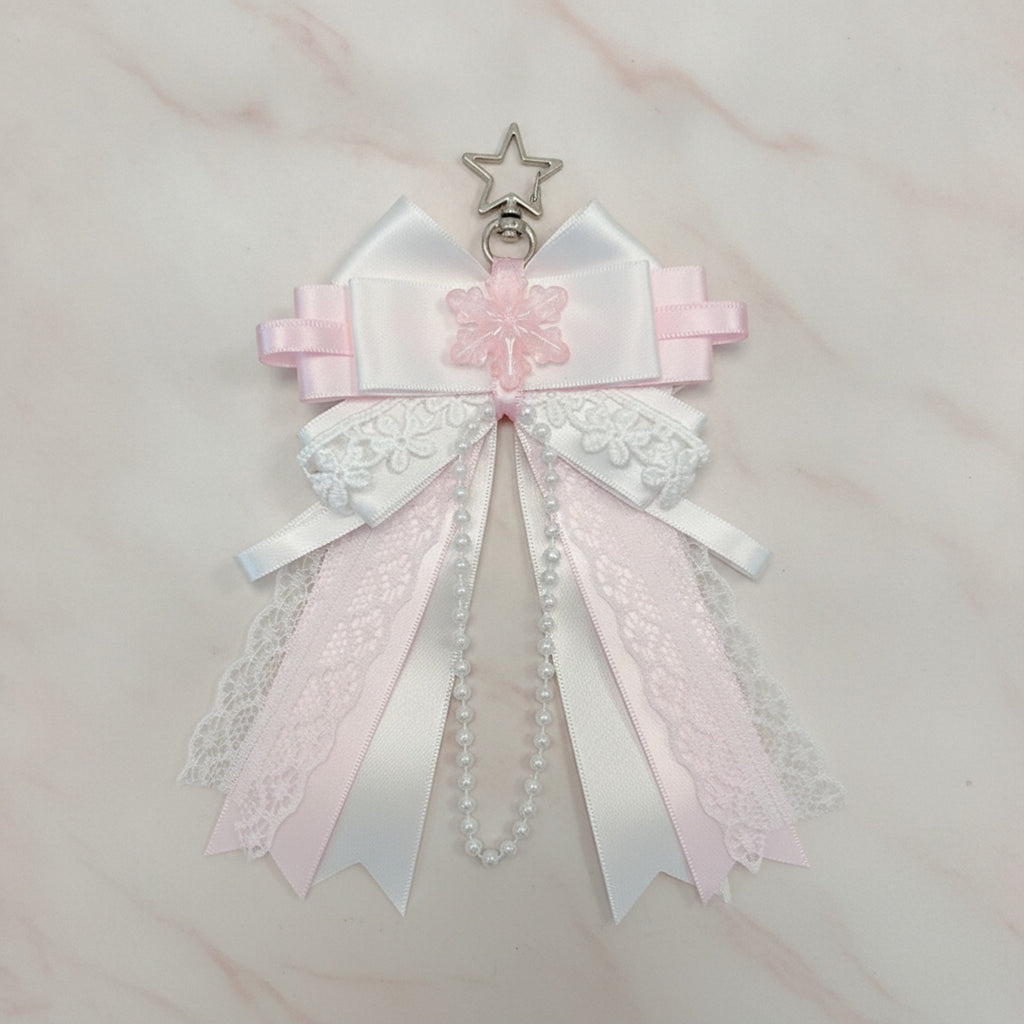Snowflake Bow Bag Charm - Pink