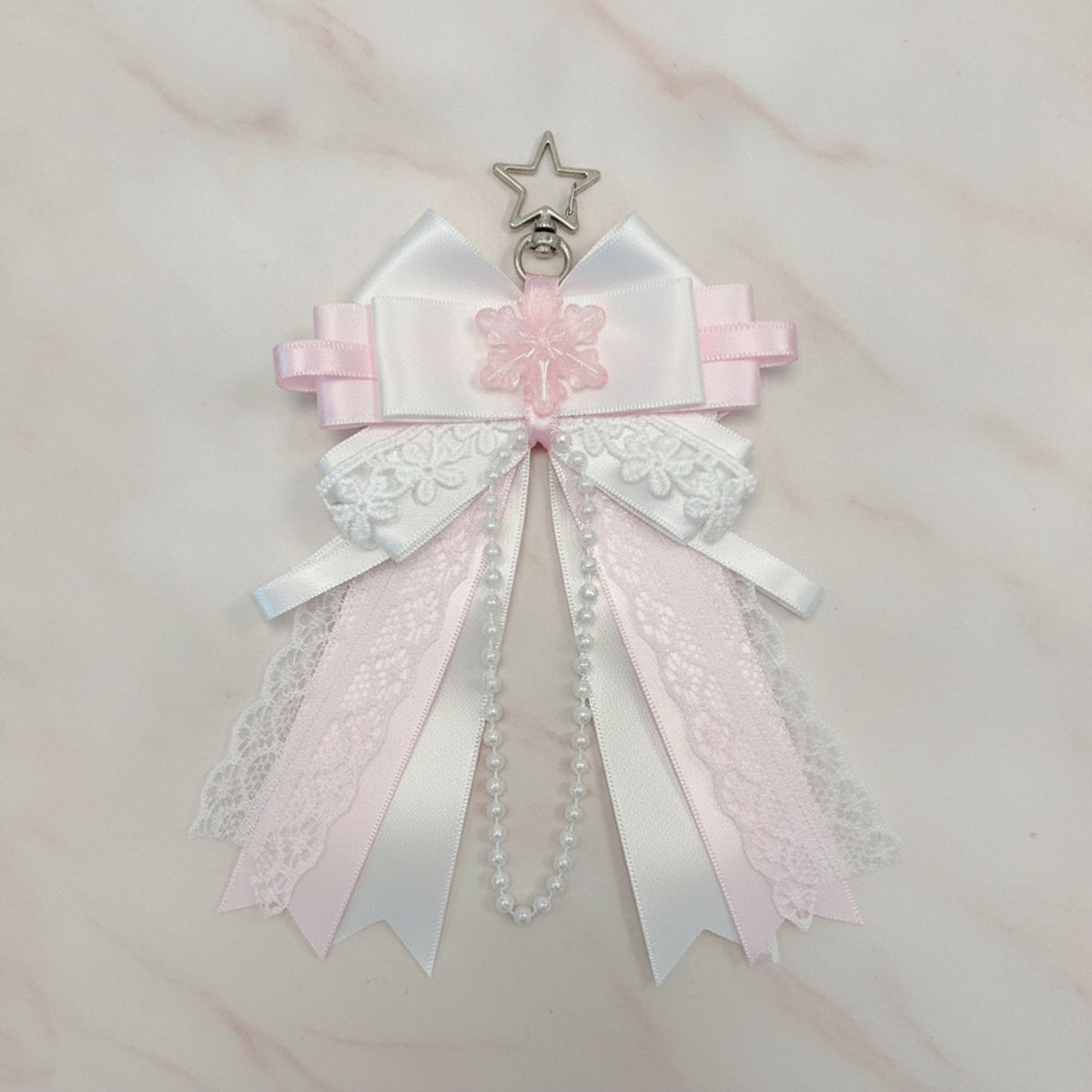Snowflake Bow Bag Charm - Pink