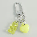 Beaded Bear & Heart Charm Keychain - Clear Bear & Yellow Heart