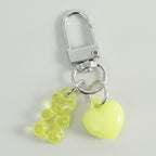 Beaded Bear & Heart Charm Keychain - Clear Bear & Yellow Heart