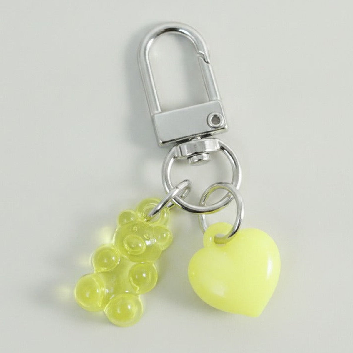 Beaded Bear & Heart Charm Keychain - Clear Bear & Yellow Heart