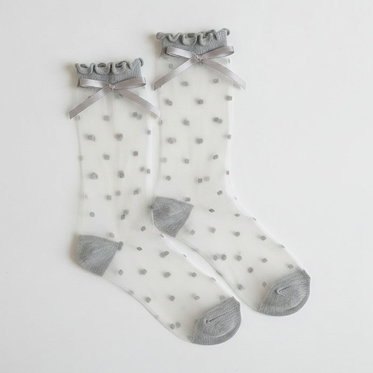 Gray Polka Dot Bow Crew Socks – apparel accessories (view 1)