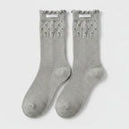 Light Gray Eyelet Ruffle Trim Crew Socks – apparel accessories (view 1)