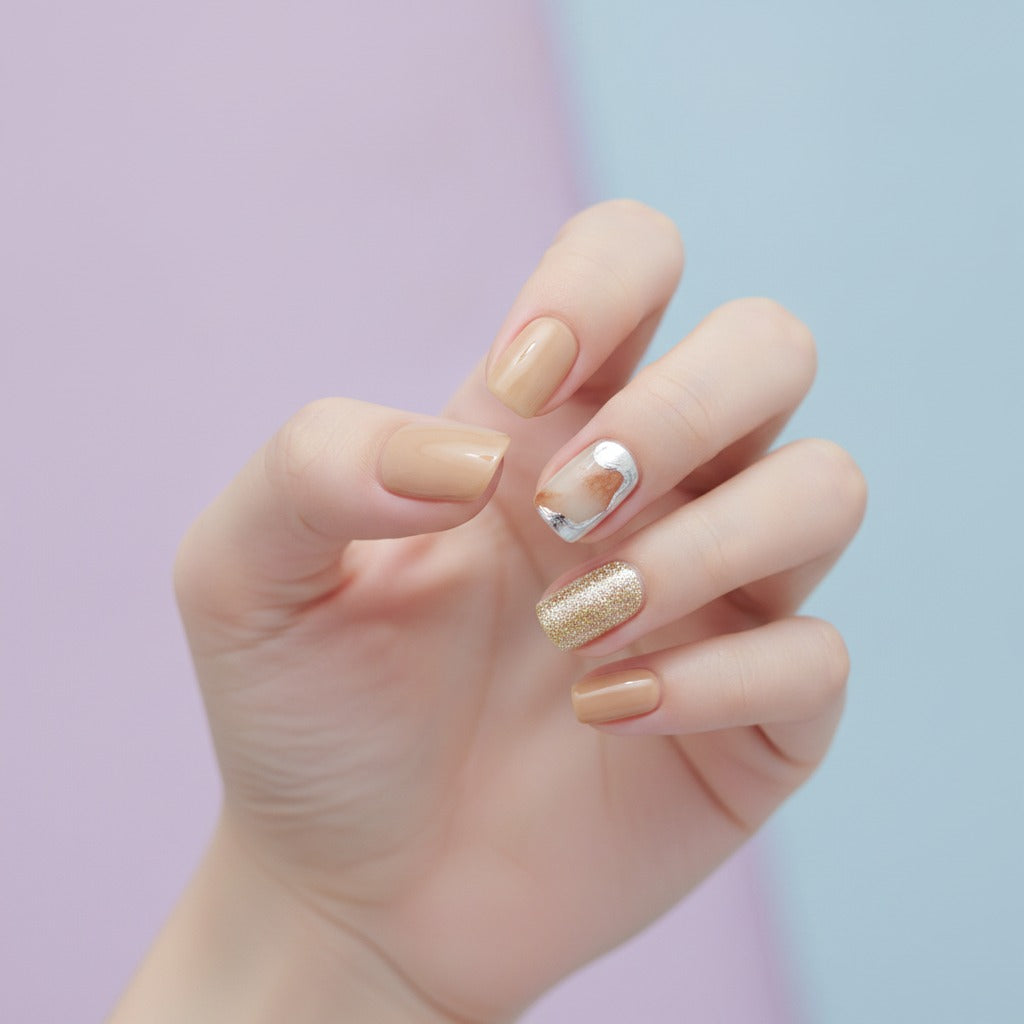 Marble & Glitter Nail Set - Cream Marble