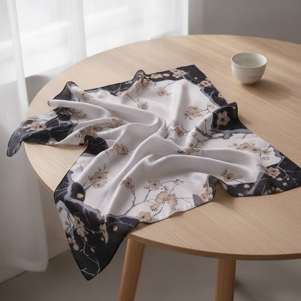 Delicate Floral Square Scarf - Cream Floral