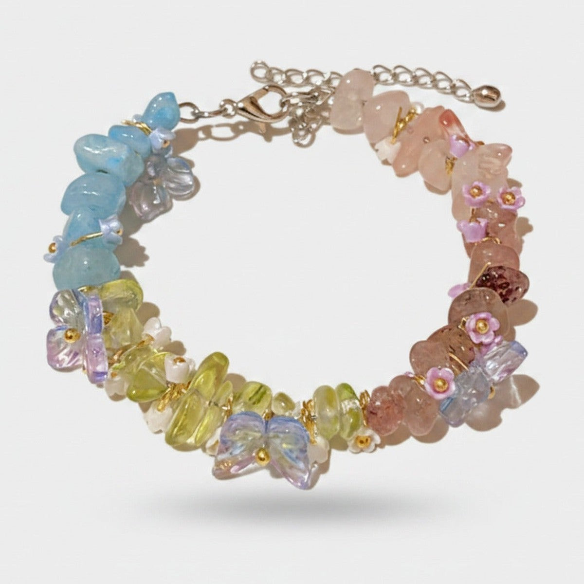 Pastel Flower Beaded Chain Bracelet – jewelry (view 1)