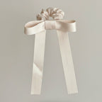 Cream Satin Bow Hair Scrunchie with Ribbon Tails – hair accessories (view 1)