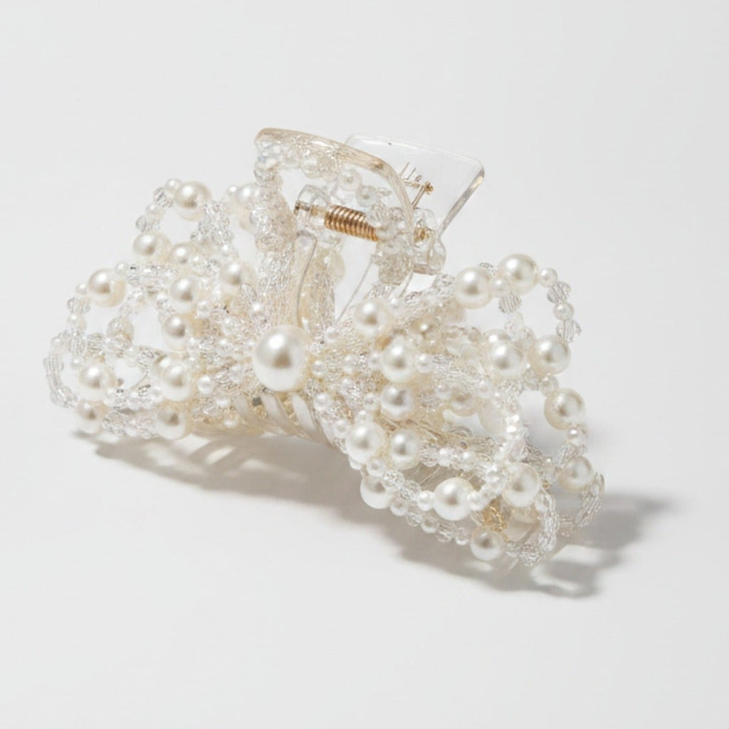 Pearl Beaded Bow Hair Claw Clip – hair accessories (view 1)