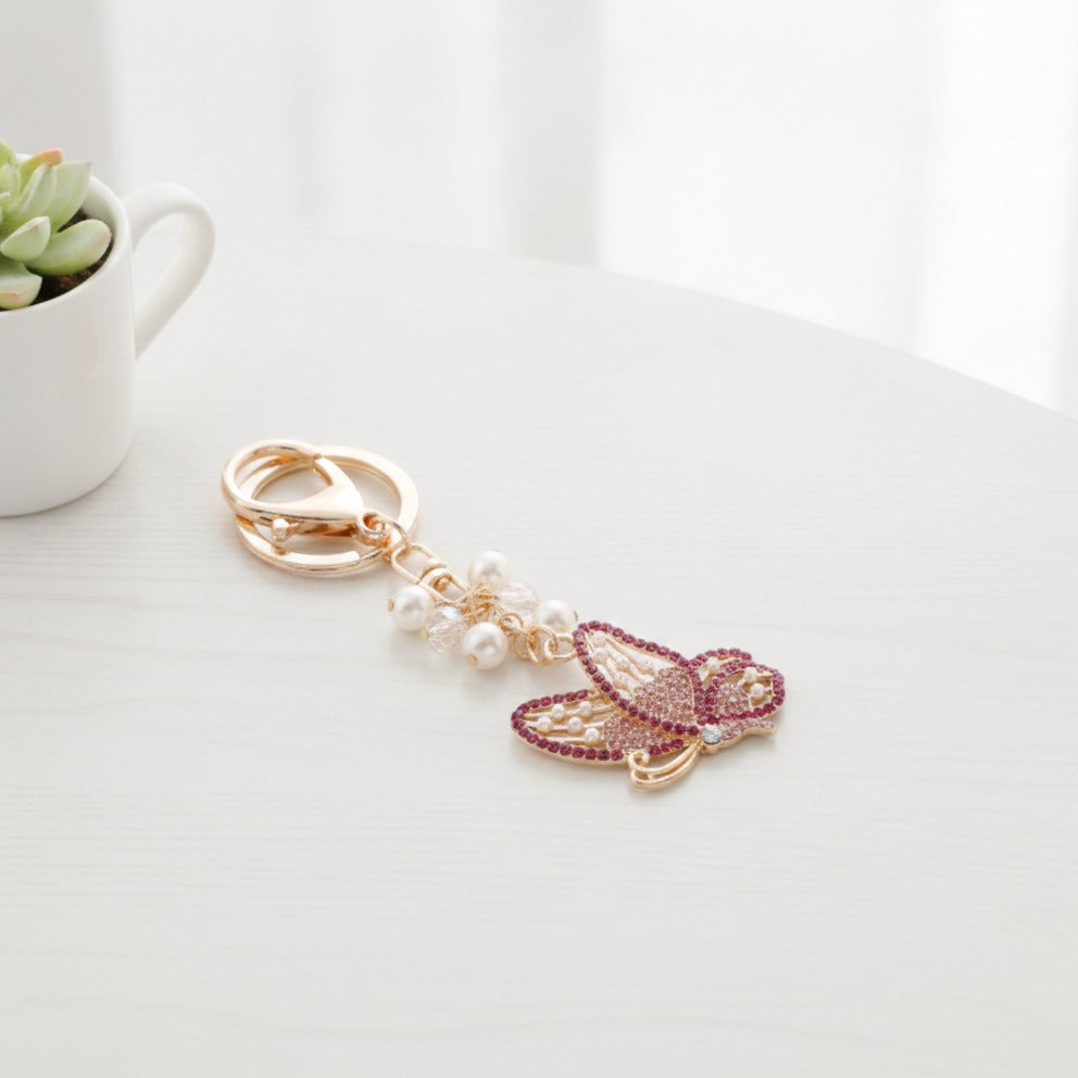 Sparkle Butterfly Charm Keychain - Pink