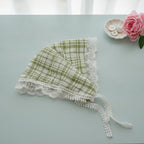 Embroidered Floral Mini Bonnet Headwrap - Green Plaid