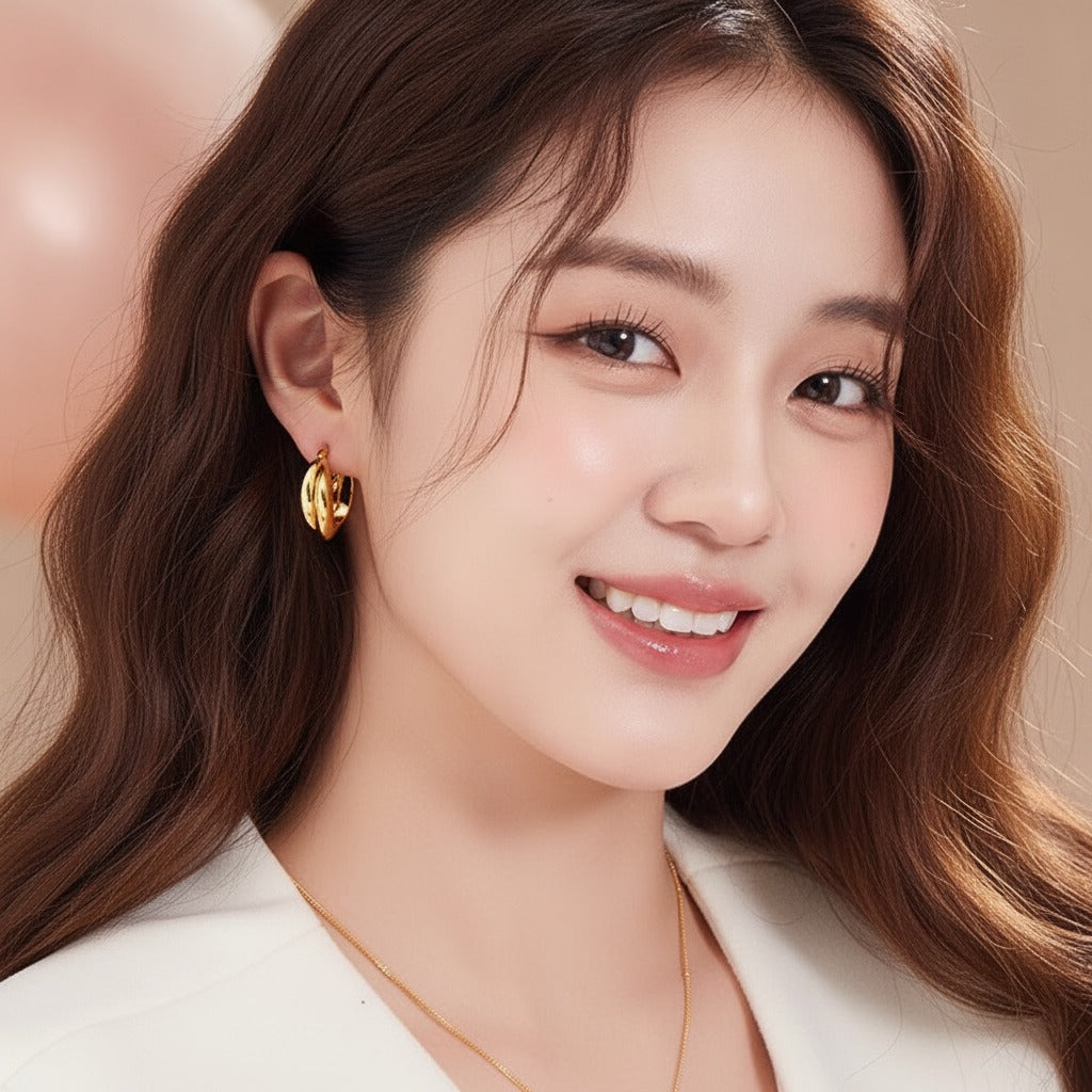 Chunky Double Hoop Earrings - Gold