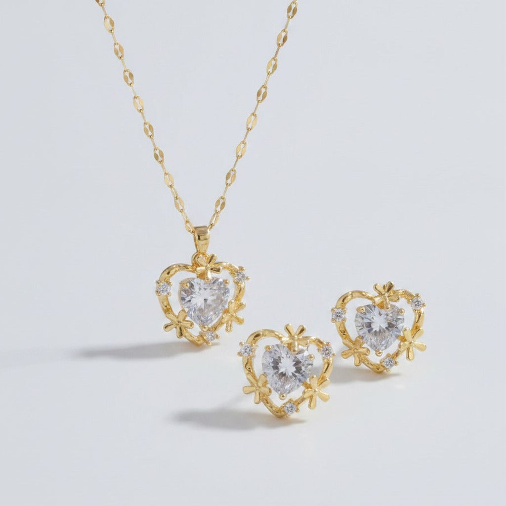Heart Crystal Charm Set - Gold Crystal