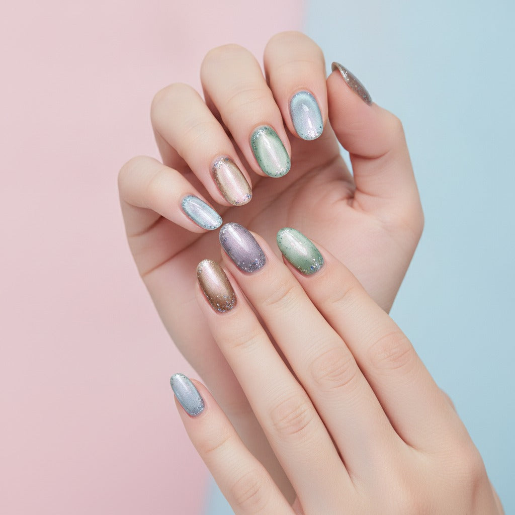 Nail Art Press-On Set - Metallic Jewel Mix