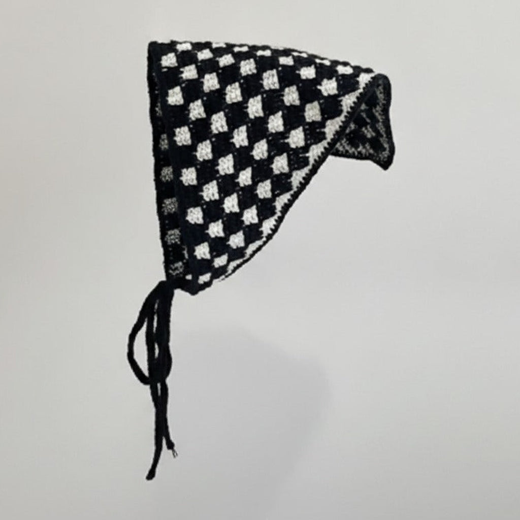 Embroidered Floral Mini Bonnet Headwrap - Black