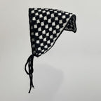Embroidered Floral Mini Bonnet Headwrap - Black